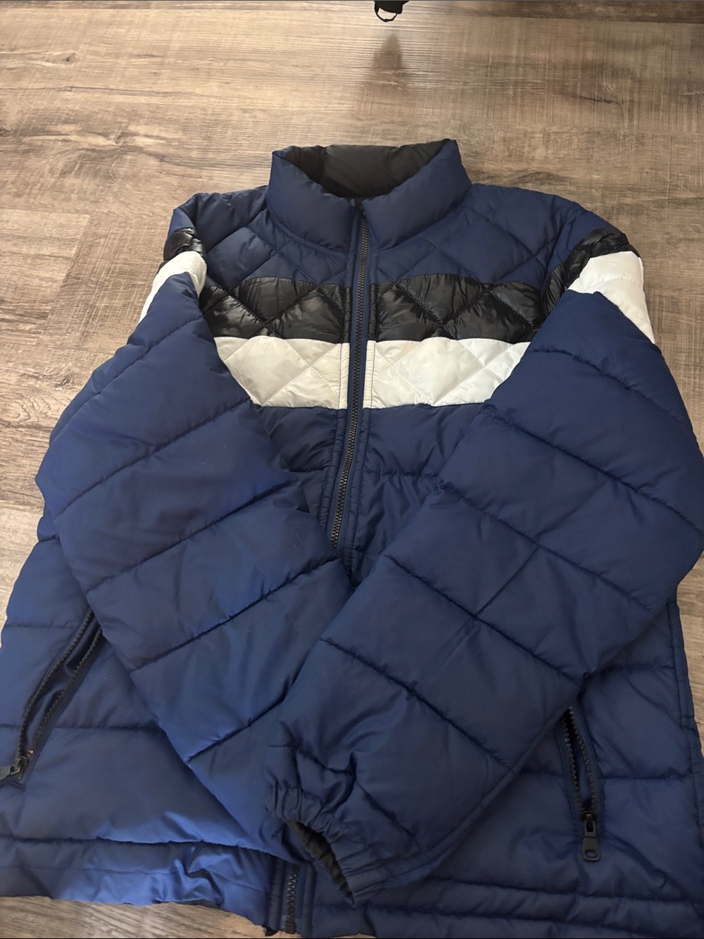 Revolution Navy Quilted Puffer Jacket with Black Trim
